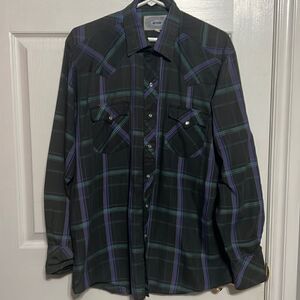 🔥🔥 ATB WESTERN PEARL SNAP SHIRT - Black/Purple/Green - Good Condition - Sz L‎